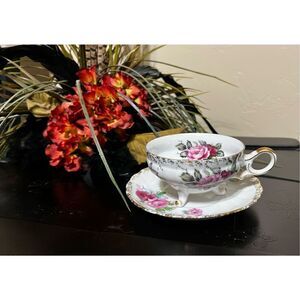 Lefton China Hand Painted Roses Teacup & Saucer Set